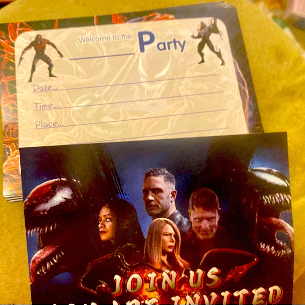 Venom Birthday Invitations with envelopes and stickers